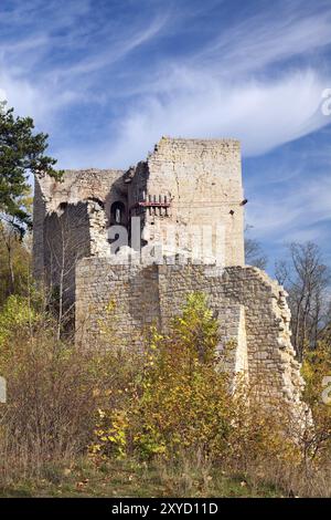 Les ruines du château de Lobdeburg près d'Iéna en Thuringe ruine du château de Lobdeburg, bâtiment historique à l'automne, Allemagne, Europe Banque D'Images