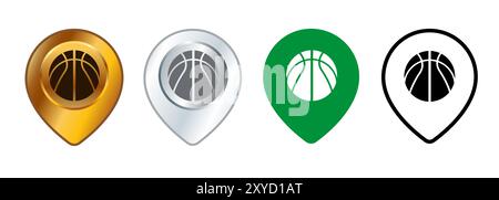 Basket-ball pin emplacement carte adresse pointeur marque coordonnée marque position symbole icône ensemble collection design Illustration de Vecteur