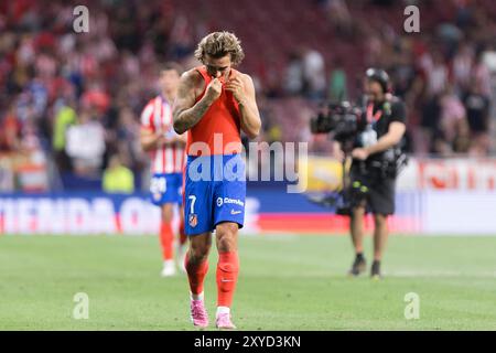 Madrid, Espagne. 28 août 2024. Antoine Griezmann de l'Atlético de Madrid à la fin du match de la Liga 2024/25 entre l'Atlético de Madrid et Espanyol au stade Civitas Metropolitano. Note finale : ATL Madrid 0 : 0 Espanyol crédit : SOPA images Limited/Alamy Live News Banque D'Images