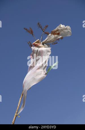 Un drapeau de prière à Thrumshingla, passer la frontière entre le centre et l'est du Bhoutan Banque D'Images