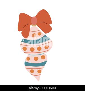 Jolie boule de Noël ou illustration vectorielle de jouet vintage de noël. Design plat, style dessiné à la main. Décoration de Noël. Joyeuses fêtes. Illustration de Vecteur