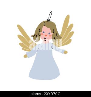 Joli ange de Noël ou illustration vectorielle de jouet vintage de noël. Design plat, style dessiné à la main. Décoration de Noël. Joyeuses fêtes Illustration de Vecteur
