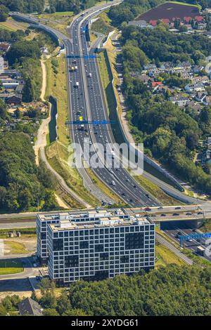 Luftbild, Apartment-Neubau eines Gebäudekomplexes in Modulbauweise am Community Campus Smart Forward, Straßenverkehr Autobahn A448 und Brücke der Universitätsstraße, Wiemelhausen, Bochum, Ruhrgebiet, Rhénanie-du-Nord-Westphalie, Deutschland ACHTUNGxMINDESTHONORARx60xEURO *** vue aérienne, appartement nouvelle construction d'un complexe immobilier en construction modulaire au Campus communautaire Smart Forward, route routière A448 et pont de Universitätsstraße, Wiemelhausen, Bochum, région de la Ruhr, Rhénanie du Nord-Westphalie, Allemagne ACHTUNGxMINDESTHONORARx60xEURO Banque D'Images