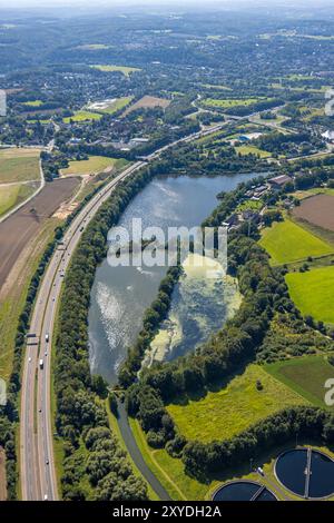 Luftbild, Ölbach Mündungsteich an der Autobahn A43 mit Anschlussstelle Witten-Heven, Hof Romberg und Landhof am Kemnader See, Blick nach Witten-Herbede, Querenburg, Bochum, Ruhrgebiet, Nordrhein-Westfalen, Deutschland ACHTUNGxMINDESTHONORARx60xEURO *** vue aérienne, étang estuaire Ölbach sur l'autoroute A43 avec jonction Witten Heven, Hof Romberg et Landhof au lac Kemnader, vue sur Witten Herbede, Querenburg, Bochum, région de la Ruhr, Rhénanie du Nord-Westphalie, Allemagne ATTENTIONxMINDESTHONORARx60xEURO Banque D'Images