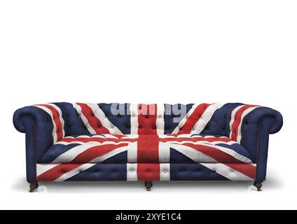 Canapé avec un motif Union Jack patriotique sur elle. Isolé sur fond blanc avec clipping path Banque D'Images