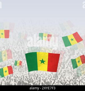 Foule de gens agitant le drapeau du carré Sénégal graphique pour les médias sociaux et les nouvelles. Illustration vectorielle. Illustration de Vecteur