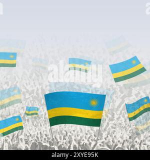 Foule de gens agitant le drapeau du carré du Rwanda graphique pour les médias sociaux et les nouvelles. Illustration vectorielle. Illustration de Vecteur