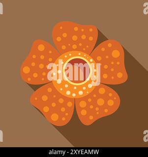 Fleur de Rafflesia fleurissant avec cinq pétales orange et un grand centre ouvert avec une longue ombre sur un fond brun Illustration de Vecteur