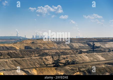 La mine à ciel ouvert de Garzweiler et les centrales électriques de Frimmersdorf et Neurath Banque D'Images