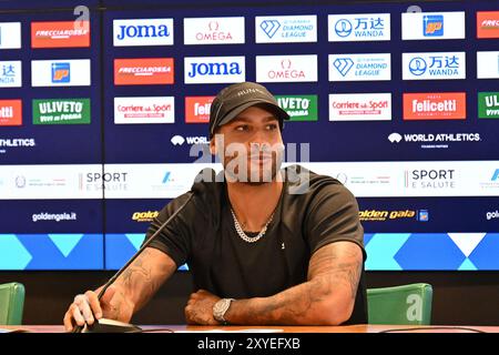 Roma, Italie. 29 août 2024. Stadio Olimpico, Roma, Italie - Marcell Jacobs 100m hommes pendant la conférence de presse Rome Golden Gala Diamond League Athletics, 29 août 2024 (photo par Roberto Ramaccia/Sipa USA) crédit : Sipa USA/Alamy Live News Banque D'Images