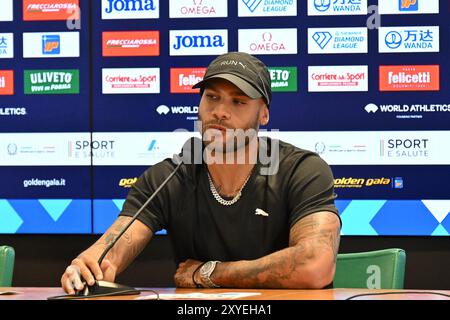 29 août 2024, Stadio Olimpico, Roma, Italie ; Conférence de presse Rome Diamond League Athletics ; Marcell Jacobs 100m hommes Banque D'Images