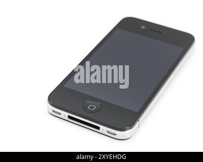 Apple iPhone 4 Smartphone avec écran clair isolé sur fond blanc Banque D'Images