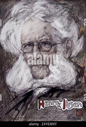 Henrik Johan Ibsen Henrik Johan Ibsen (20 mars 1828 – 23 mai 1906) est un dramaturge et metteur en scène norvégien. En tant que l'un des fondateurs du modernisme dans le théâtre, Ibsen est souvent appelé «le père du réalisme» Norvège peint par Nico Jungmann publié en 1905 Banque D'Images