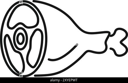 Simple dessin au trait d'une cuisse de jambon de porc montrant la coupe transversale de la viande Illustration de Vecteur