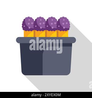 Quatre fleurs sphériques violettes poussant dans un pot rectangulaire jetant une longue ombre, vue latérale parfaite pour un projet de jardinage Illustration de Vecteur