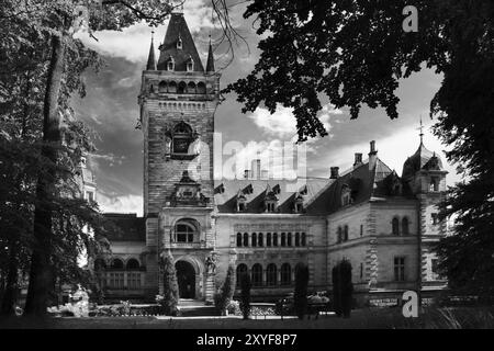 Le pavillon de chasse Hummelshain dans la lumière du soir noir et blanc Banque D'Images