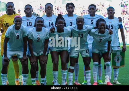 NANTES, FRANCE - JUILLET 28 : Nigeria lors du match féminin du Groupe C des Jeux Olympiques de Paris 2024 entre l'Espagne et le Nigeria au stade de la Beaujoire le 28 juillet, Banque D'Images