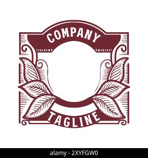 Vintage Retro Blank badge Emblem étiquette avec ornement de feuille de tabacs pour le vecteur de conception de produit de cigarettes Illustration de Vecteur