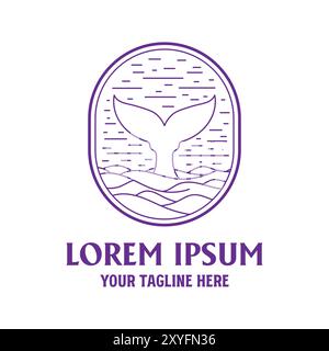 Sunset Ocean Sea Beach avec vecteur de conception de baleine ou de queue de dauphin Illustration de Vecteur