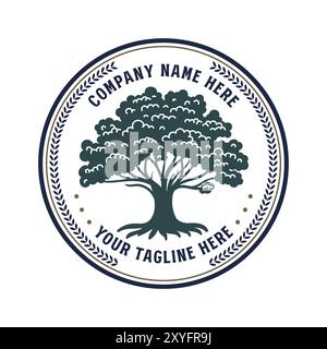 Circulaire Vintage Retro Oak Banyan Maple Tree of Life badge Label Sticker Design Vector Illustration de Vecteur