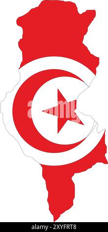 Drapeau de la Tunisie sur la carte, carte de la Tunisie avec drapeau, carte du pays, carte de la Tunisie avec drapeau, drapeau de la Nation Tunisie Illustration de Vecteur