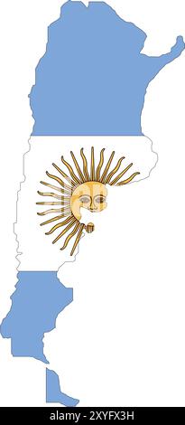 Drapeau de l'Argentine sur la carte, carte de l'Argentine avec drapeau, carte du pays, carte de l'Argentine avec drapeau, drapeau de la nation Argentine Illustration de Vecteur