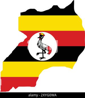 Drapeau de l'Ouganda sur la carte, carte de l'Ouganda avec drapeau, carte du pays, carte de l'Ouganda avec drapeau, drapeau de la nation Ouganda Illustration de Vecteur