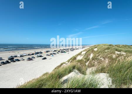 Plage Vejers Strand, plage de voitures, Danemark Banque D'Images