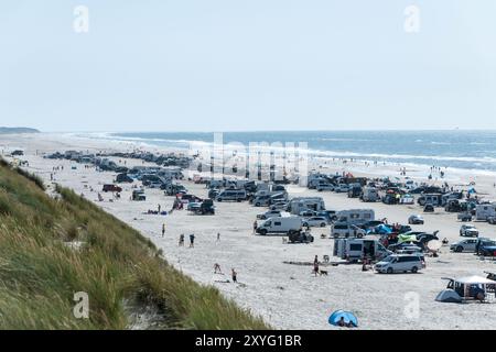 Plage Vejers Strand, plage de voitures, Danemark Banque D'Images