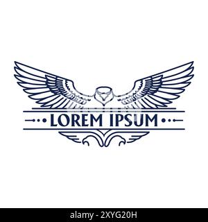 Vintage rétro Spread Wings Eagle Hawk Falcon Line Outline style badge Emblem Label Design Vector Illustration de Vecteur