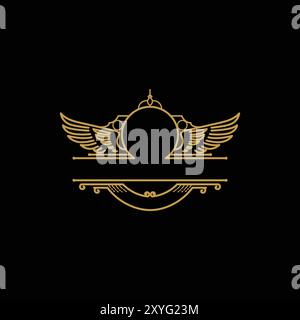 Golden Wings Border Frame Royal Crown badge Emblem Stamp Label logo Design vecteur Illustration de Vecteur