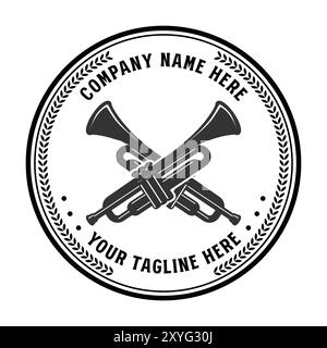 Vintage rétro Trumpet Cross Horn badge Emblem Label pour Jazz Music Competition Festival Illustration de Vecteur