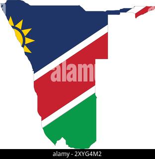 Drapeau de Namibie sur la carte, carte de Namibie avec drapeau, carte du pays, carte de Namibie avec drapeau, drapeau de nation Namibie Illustration de Vecteur