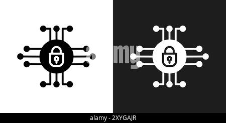 Contour vectoriel de signe de logo d'icône de cybersécurité en noir et blanc Illustration de Vecteur