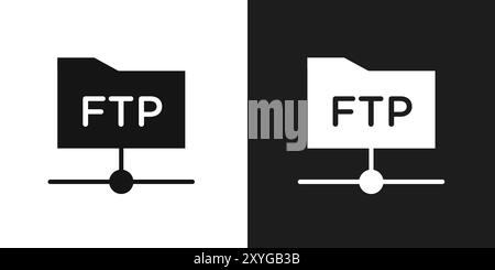Contour vectoriel de signe de logo d'icône FTP en couleur noir et blanc Illustration de Vecteur