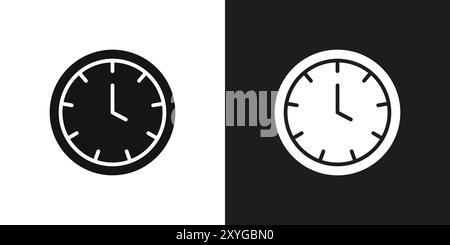 Contour vectoriel de signe de logo d'horloge de temps en noir et blanc Illustration de Vecteur