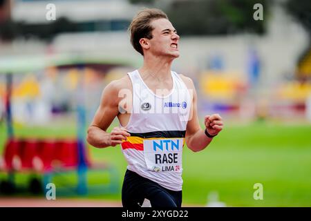 Lima, Pérou. 29 août 2024. Le belge Nemo rase réagit au 110m haies masculin, lors des Championnats du monde d'athlétisme U20, jeudi 29 août 2024, à Lima, au Pérou. Les championnats du monde se déroulent du 27 au 31 août. BELGA PHOTO SONYA MALETER crédit : Belga News Agency/Alamy Live News Banque D'Images