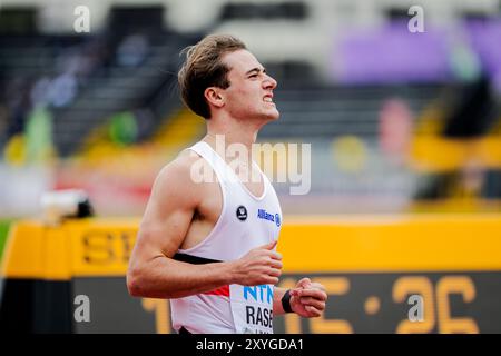 Lima, Pérou. 29 août 2024. Le belge Nemo rase réagit au 110m haies masculin, lors des Championnats du monde d'athlétisme U20, jeudi 29 août 2024, à Lima, au Pérou. Les championnats du monde se déroulent du 27 au 31 août. BELGA PHOTO SONYA MALETER crédit : Belga News Agency/Alamy Live News Banque D'Images