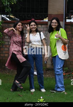 New Delhi, Inde. 29 août 2024. NEW DELHI, INDE - AOÛT 29 : Freshers étudiant profiter de la première journée du Collège commence une nouvelle session et assiste au programme d'orientation à l'Université de Delhi à Ramjas collage le 29 août 2024 à New Delhi, Inde. (Photo de Sonu Mehta/Hindustan Times/Sipa USA) crédit : Sipa USA/Alamy Live News Banque D'Images
