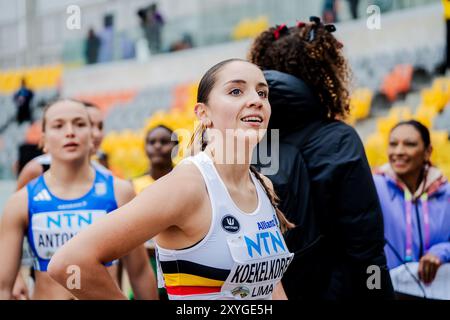 Lima, Pérou. 29 août 2024. Le belge Noor Koekelkoren réagit après le 100m haies féminin, lors des Championnats du monde d'athlétisme U20, jeudi 29 août 2024, à Lima, au Pérou. Les championnats du monde se déroulent du 27 au 31 août. BELGA PHOTO SONYA MALETER crédit : Belga News Agency/Alamy Live News Banque D'Images