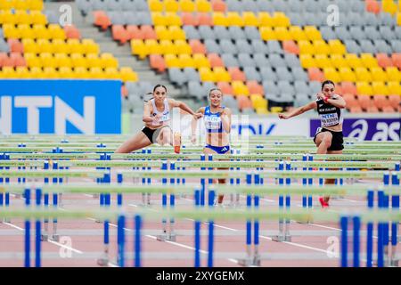Lima, Pérou. 29 août 2024. Le belge Noor Koekelkoren photographié en action au 100m haies féminin, lors des Championnats du monde d'athlétisme U20, jeudi 29 août 2024, à Lima, au Pérou. Les championnats du monde se déroulent du 27 au 31 août. BELGA PHOTO SONYA MALETER crédit : Belga News Agency/Alamy Live News Banque D'Images