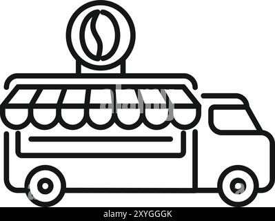 Icône vectorielle simple d'un camion de café, parfait pour représenter les entreprises de café mobiles et le rafraîchissement urbain Illustration de Vecteur