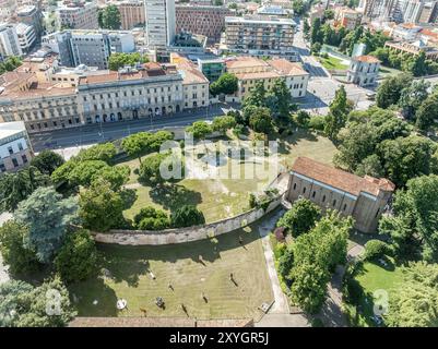 Vue aérienne de la chapelle Scrovegni à Padoue Italie bordée de célèbres fresques du début du XIVe siècle de Giotto, Cappella Sanguinacci et arène romaine Banque D'Images