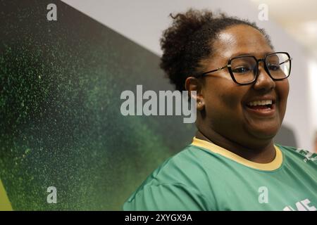 Portrait de Beatriz Souza, athlète brésilienne de judo, médaillée d'or aux Jeux Olympiques de Paris 2024. Portrait médaillé des Jeux Olympiques de BIA Souza. Banque D'Images