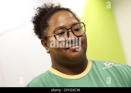 Portrait de Beatriz Souza, athlète brésilienne de judo, médaillée d'or aux Jeux Olympiques de Paris 2024. Portrait médaillé des Jeux Olympiques de BIA Souza. Banque D'Images