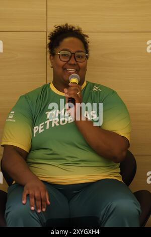 Portrait de Beatriz Souza, athlète brésilienne de judo, médaillée d'or aux Jeux Olympiques de Paris 2024. Portrait médaillé des Jeux Olympiques de BIA Souza. Banque D'Images