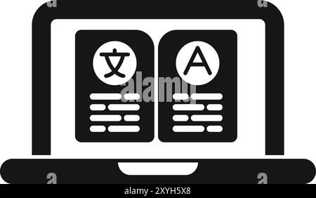 Vecteur simple représentant un ordinateur portable montrant la traduction de langue en ligne du chinois à l'anglais Illustration de Vecteur