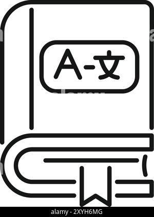 Icône de dessin au trait d'un manuel de langue comportant des caractères anglais et chinois pour apprendre une nouvelle langue Illustration de Vecteur