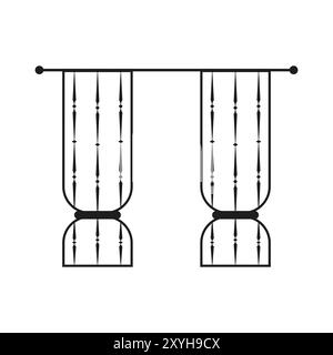 Illustration de l'icône de rideau. Contour noir avec rideaux noués. Design classique simple. Elément de décoration minimaliste. Illustration de Vecteur