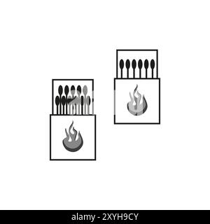 Jeu d'icônes de boîte d'allumettes. Symbole de flamme noir et blanc. Deux boîtes d'allumettes avec feu. Illustration vectorielle. Illustration de Vecteur